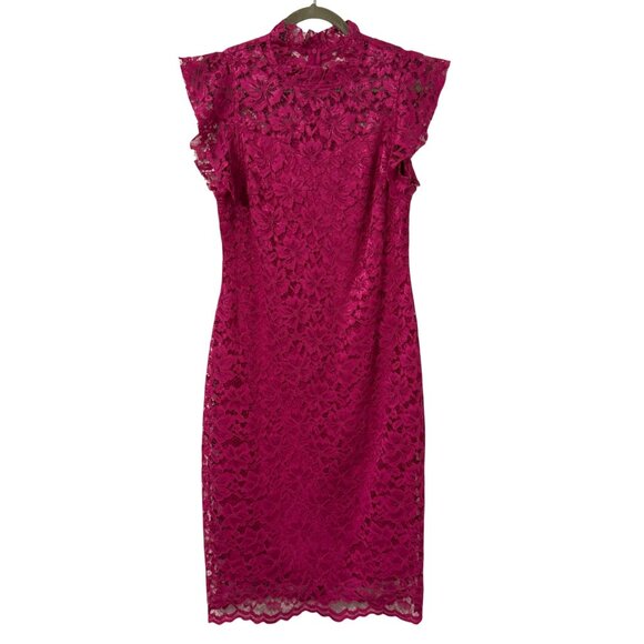 Enfocus Studio Fuchsia Lace  Dress W/ Flutter Sleeves Size 10 dress - Picture 5 of 10